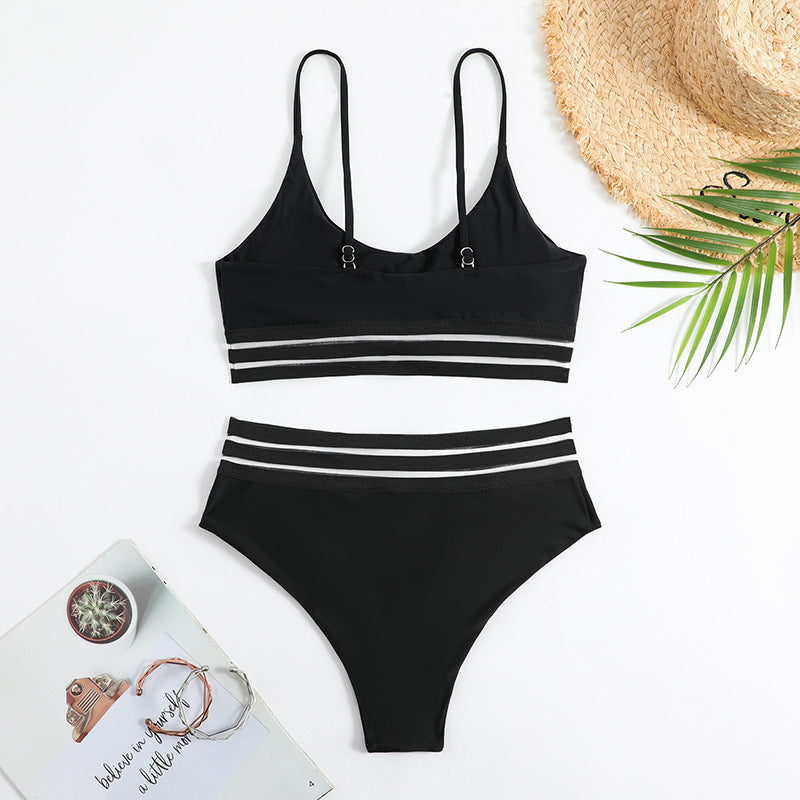 Dame Sporty Bikini-sæt med elastisk bånd og stilfulde striber Stilla