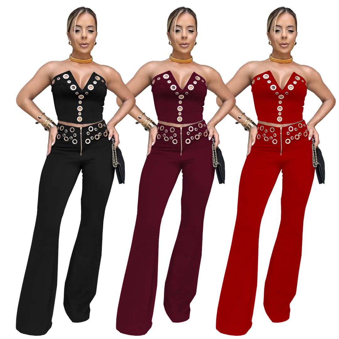 Dame Mode Jumpsuit med dyb V-udskæring og dekoration-øjer Stilla