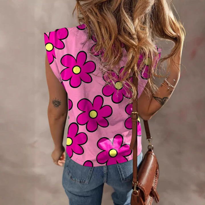 Dame trendy T-shirt med iøjnefaldende blomsterdesign og store størrelser Stilla
