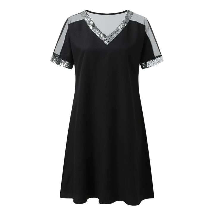 Damer trendy casual kjole med elegant V-hals og gennemsigtigt skulderområde Stilla