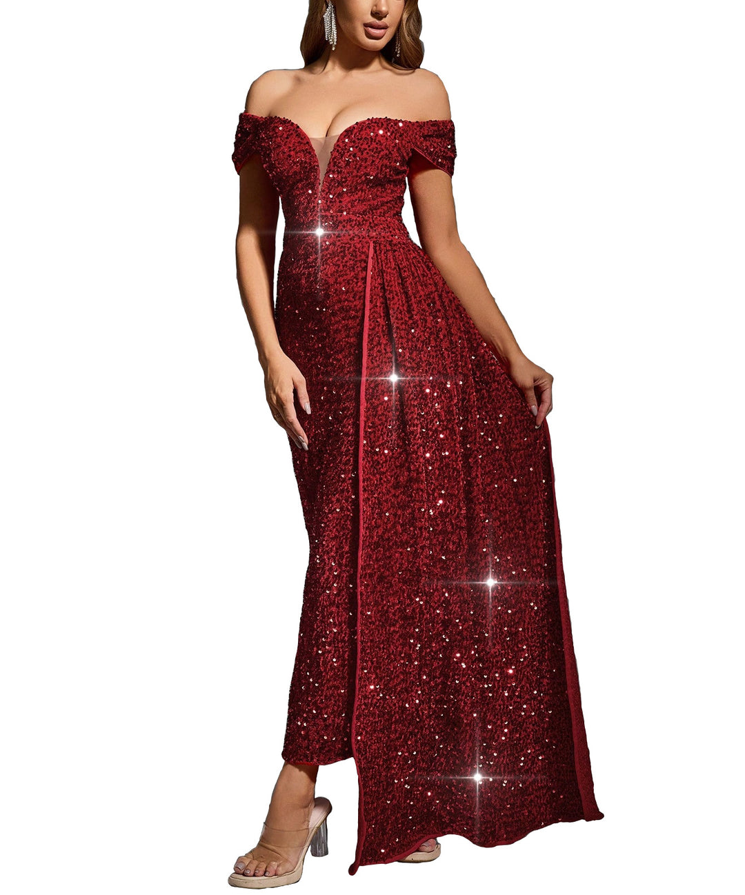 Kvinder Off-Shoulder Paillet Aftenkjole Stilla