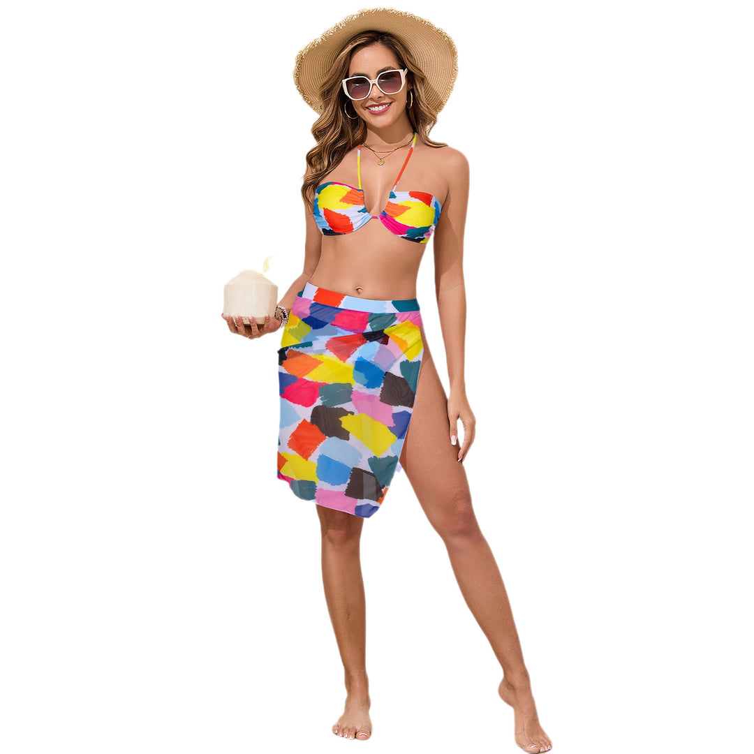 Damer Bandeau-Bikini med farverig indpakningsnederdel Skovae