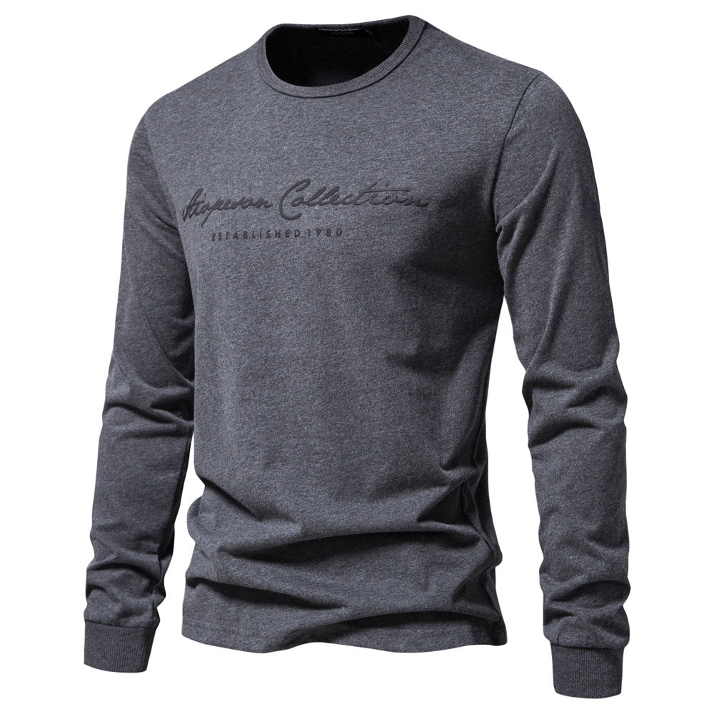 Herren nan minimalistisk rundhalset sweatshirt lavet af bomuldsblanding med ribbede mansjetter Skovae