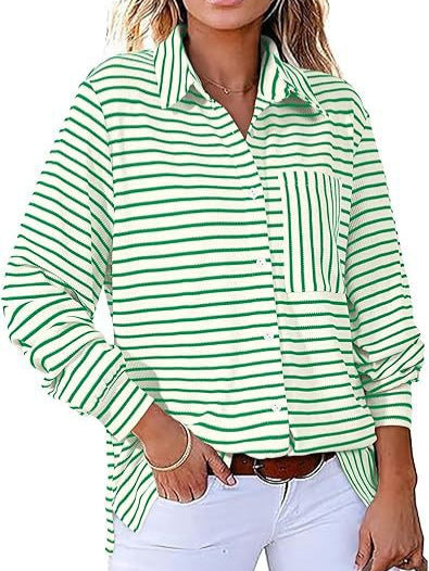 Dame stribet Overshirt med praktisk brystlomme og afslappet snit Stilla