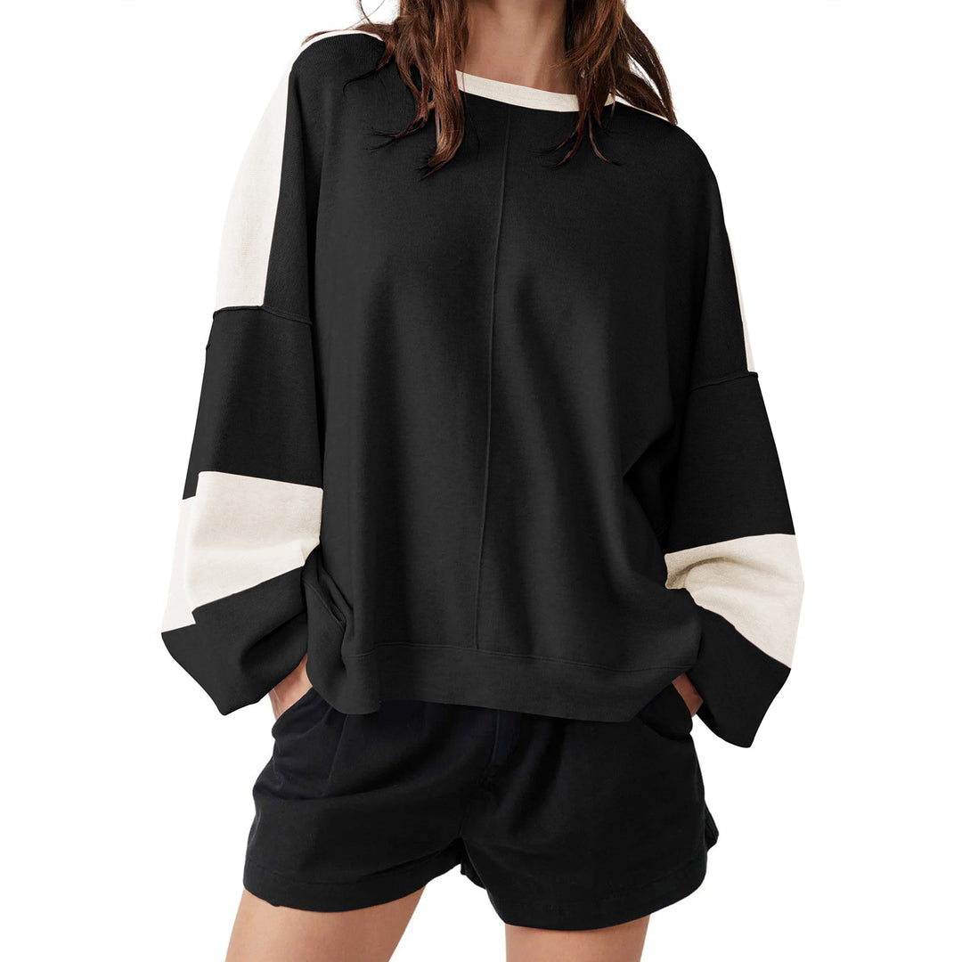 Dame afslappet sweatshirt med løst snit og elegante blokstriber Stilla