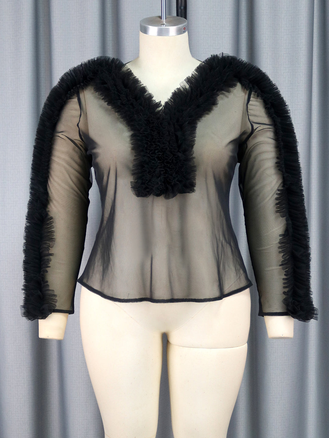 Dame Elegant gennemsigtig bluse med rynkede ærmer Skovae