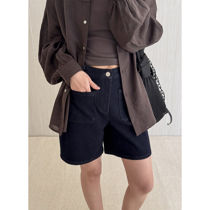 Dame jeans-shorts med bred pasform og praktiske lommer Stilla