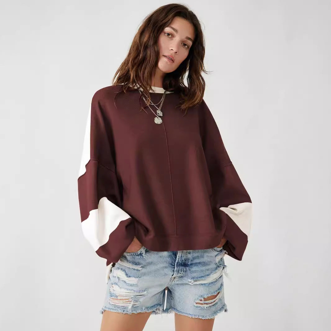 Dame afslappet sweatshirt med løst snit og elegante blokstriber Stilla