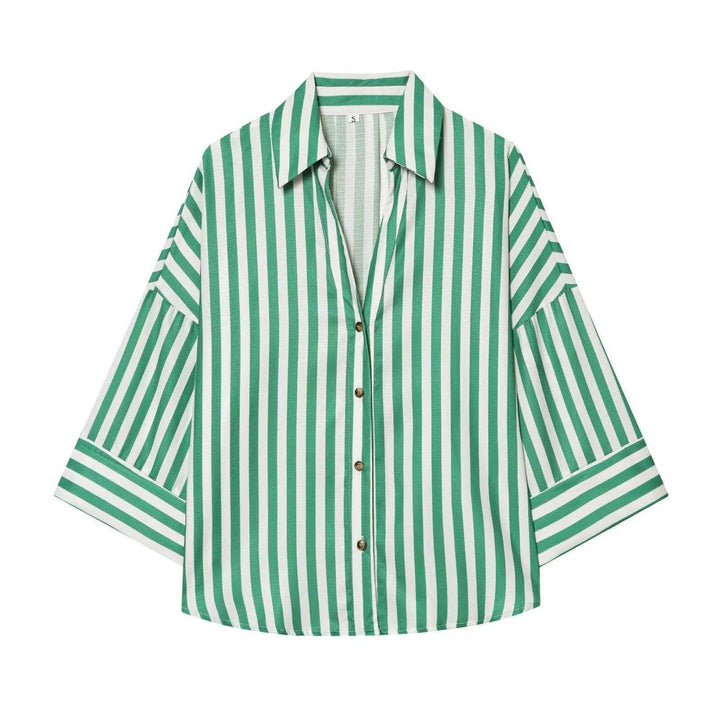 Kvinders moderne stribet bluse skjorte med oversized snit Stilla