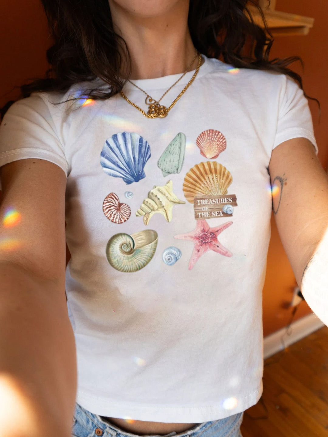 Dame Crop-T-Shirt med iøjnefaldende statement-print Skovae 1777452337