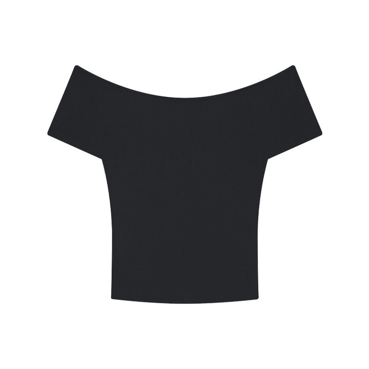 Dame Off-Shoulder Strikoberteil med fin ribstruktur Stilla