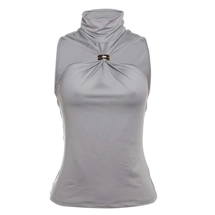 Damer elegant top med høj krave og enkelt design Skovae