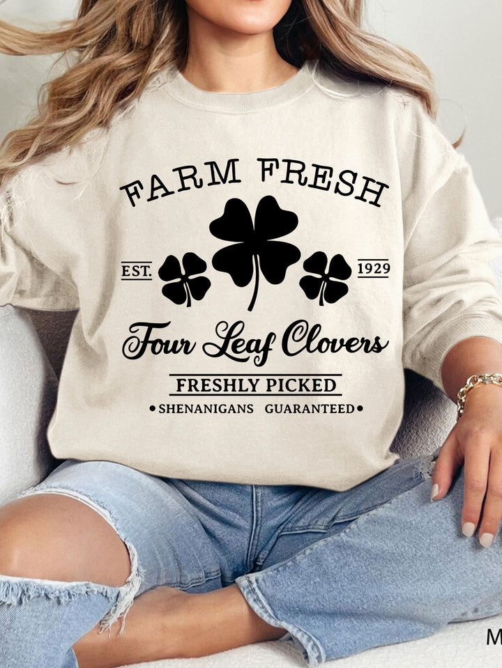 Dame fritids sweatshirts med vintage-inspireret kløvermotiv og behagelig pasform Stilla