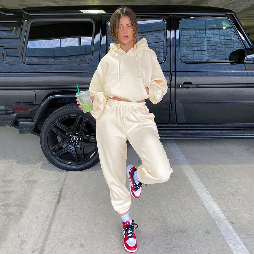 Dame sporty Cropped Hoodie og Joggingbukser Sæt i afslappet stil med elastiske manchetter Stilla