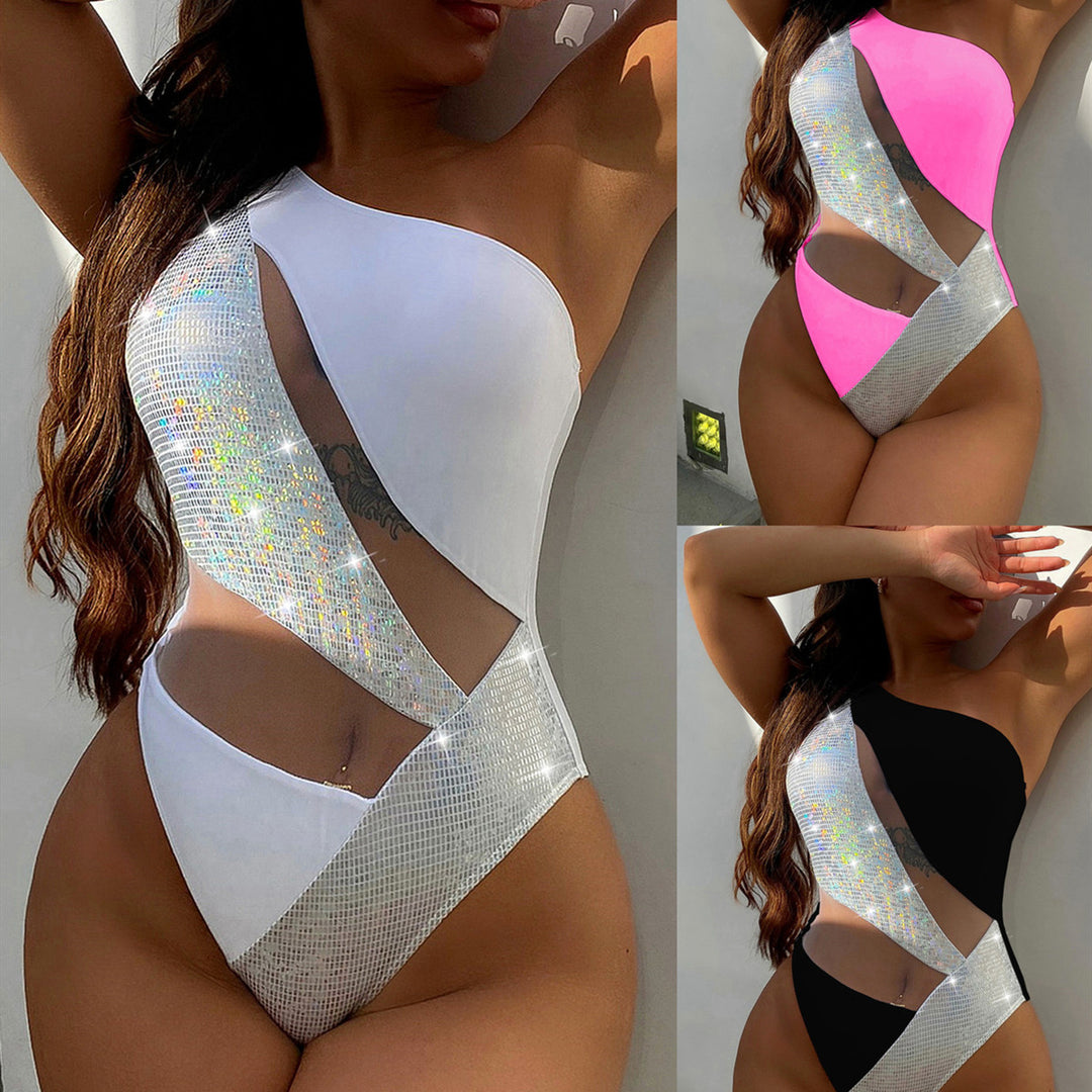 Dame En-sidig Cut-Out Badedragt med glitrende Designelement Skovae