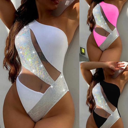Dame En-sidig Cut-Out Badedragt med glitrende Designelement Skovae