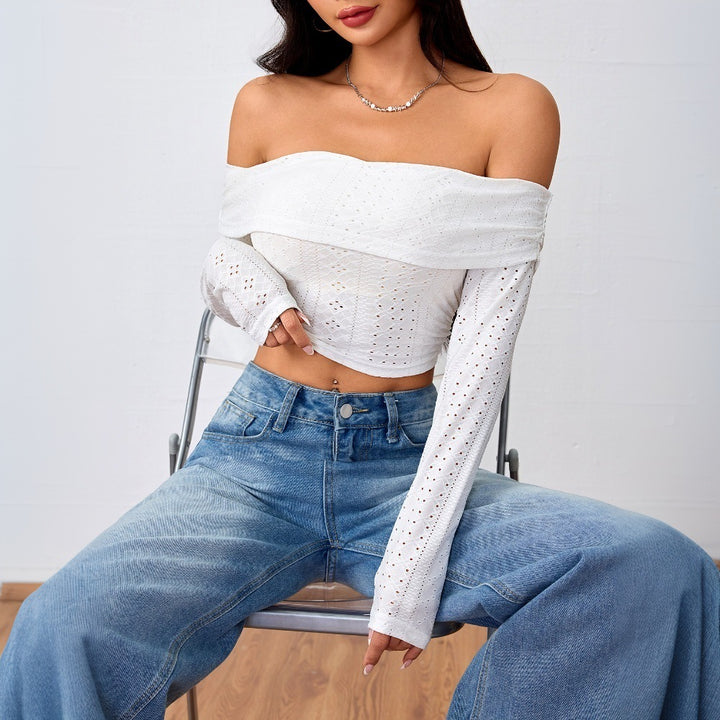 Kvinder Off-Shoulder Crop Top med Lange Puff Ærmer og Elegant Blonde Struktur Stilla