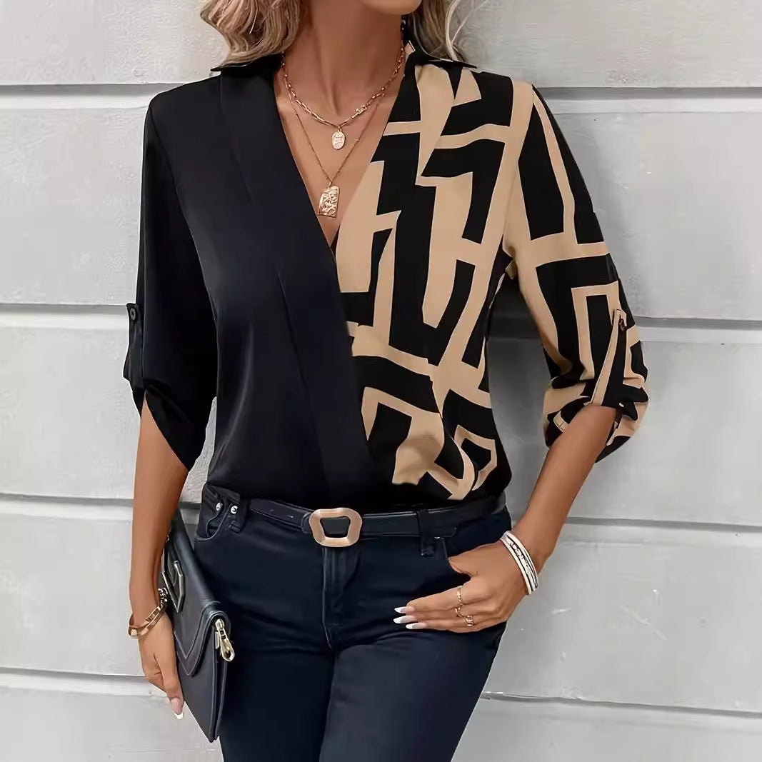 Dame Mode Bluse med asymmetrisk design og stilfuldt mønster Stilla