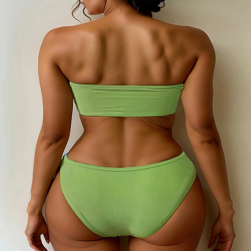 Dame bandeau-bikini-sæt med justerbart design og farverige detaljer Stilla