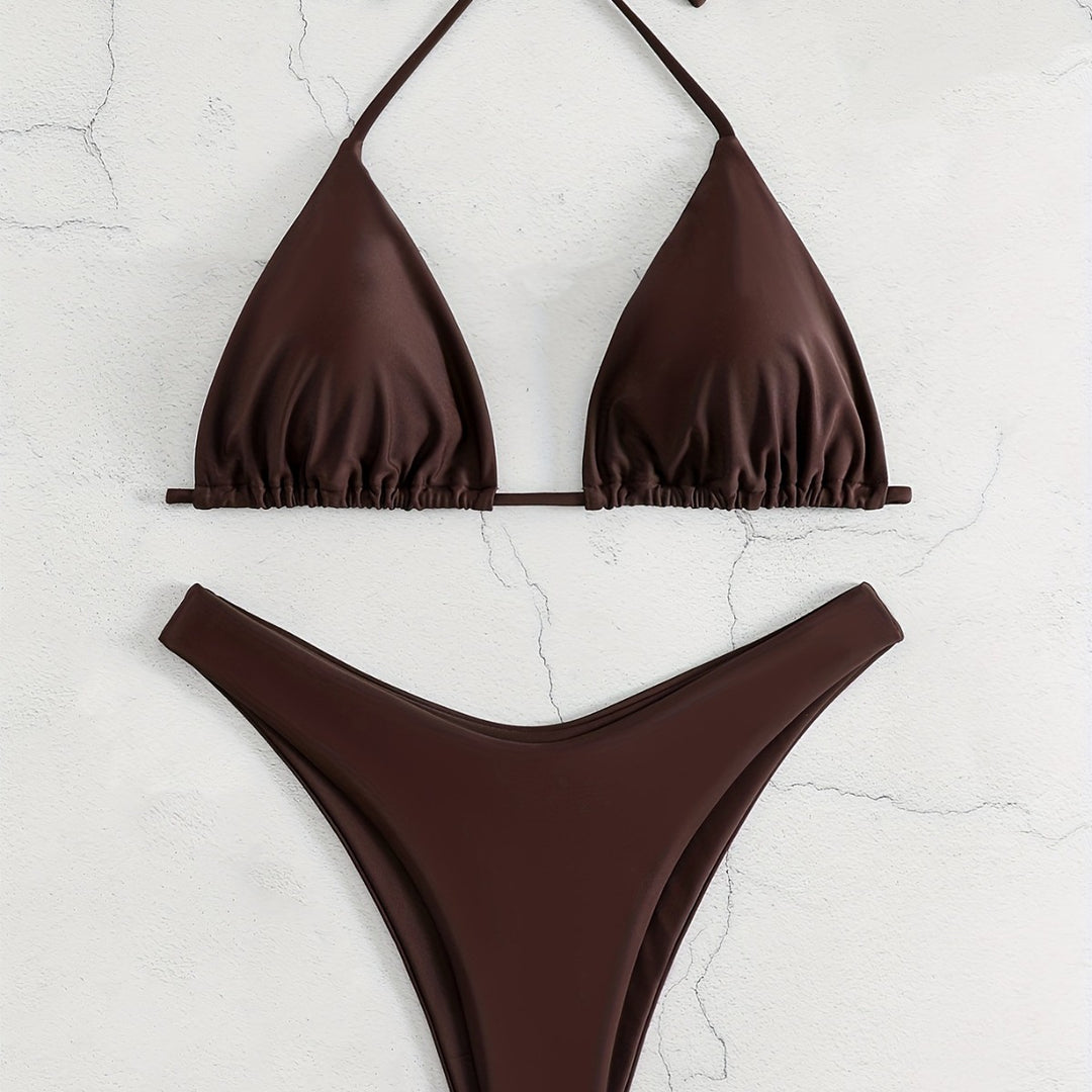 Dame Triangel-Bikini-sæt med rynket design Skovae
