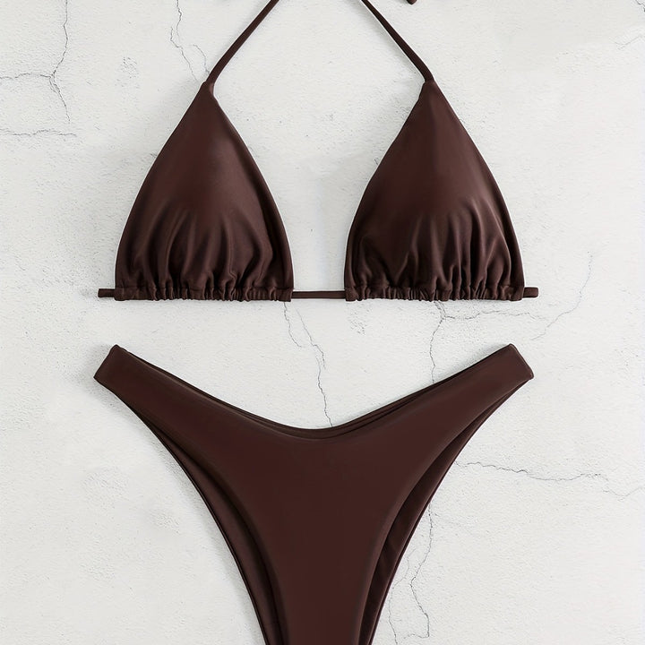 Dame Triangel-Bikini-sæt med rynket design Skovae