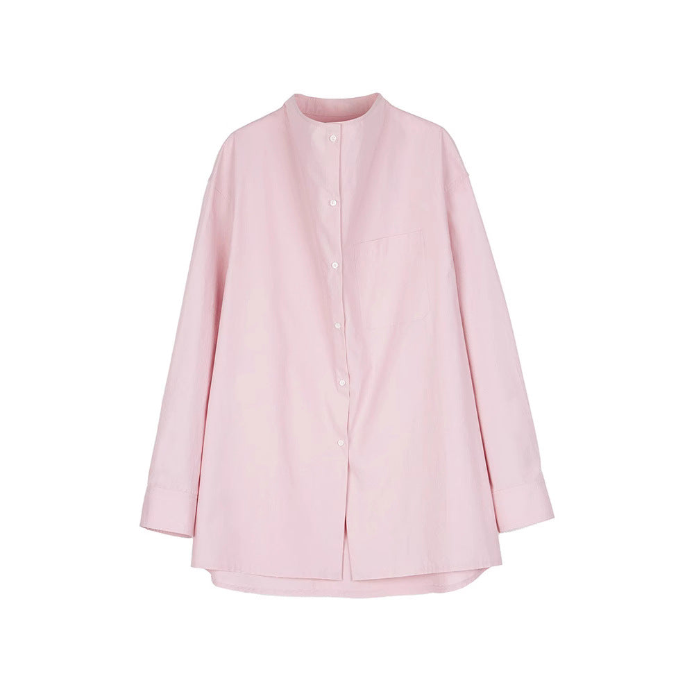 Dame moderne oversized-skjorte med ståkrave Stilla