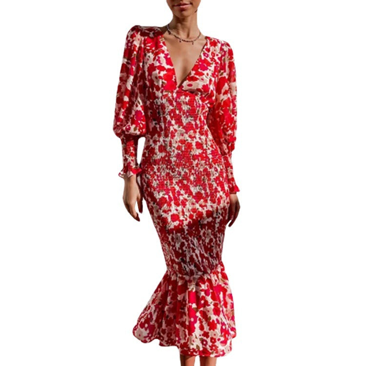 Kvinders Bodycon kjole med flæsekanter og glamorøst blomsterprint Stilla
