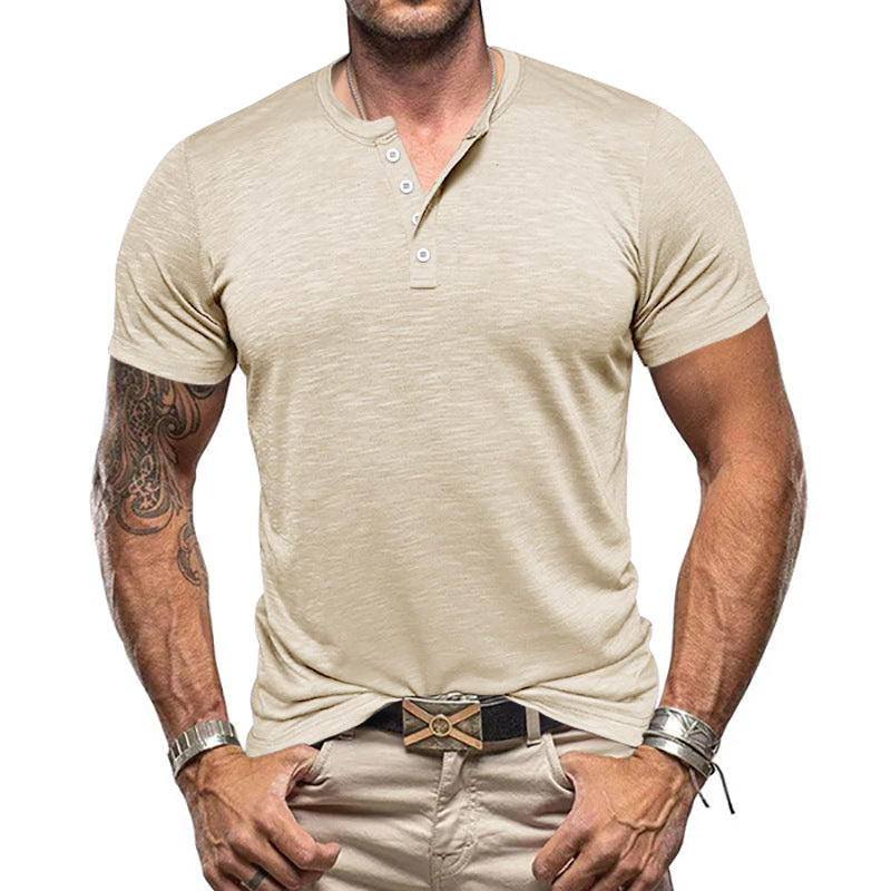 Herrer nan atletisk Henley T-shirt lavet af struktureret slub-bomuld med kort knaplukning Skovae