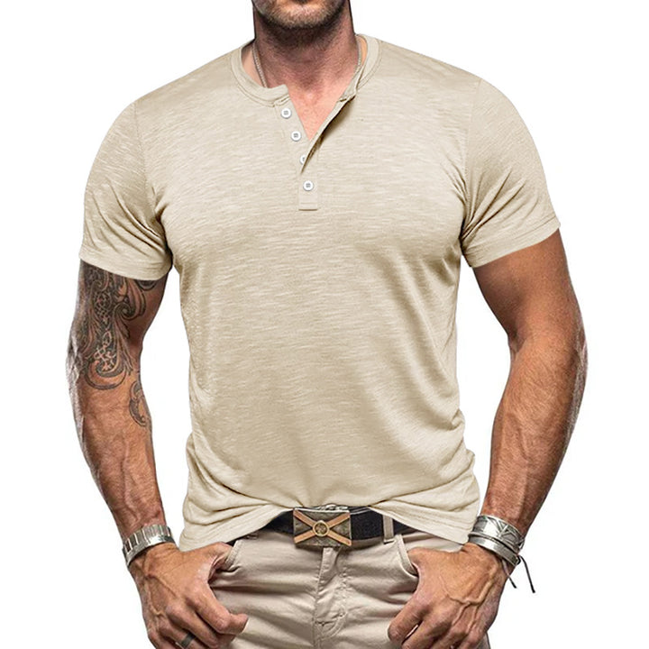 Herrer nan atletisk Henley T-shirt lavet af struktureret slub-bomuld med kort knaplukning Skovae