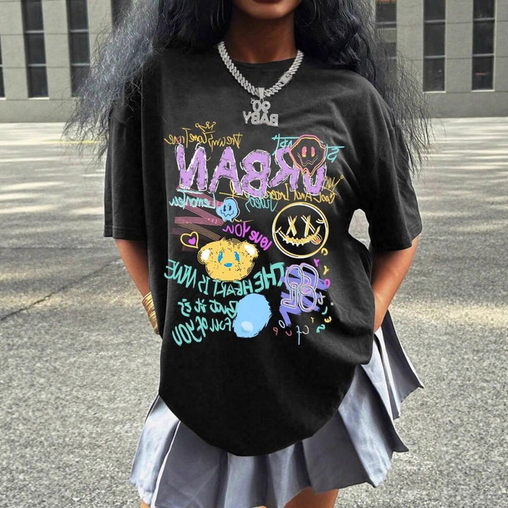 Dame oversized grafik T-shirt med urban design Skovae