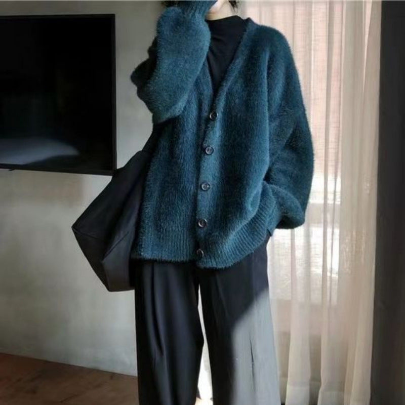 Kvinderne fluffy cardigan med store knapper og bredt snit design Stilla