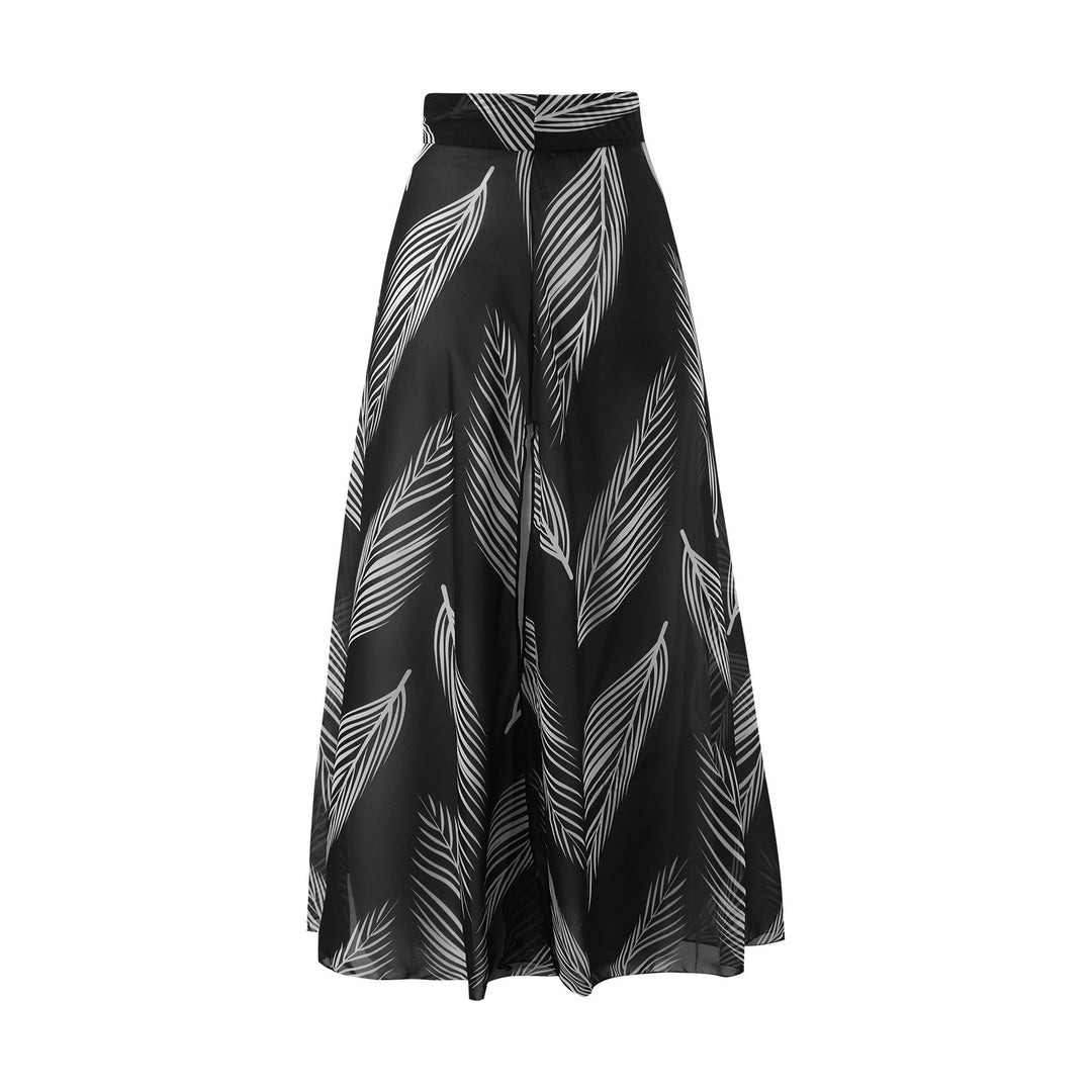 Femme High-Neck Bladtryk Bikini-Sæt med Sarong-Indpakning Stilla