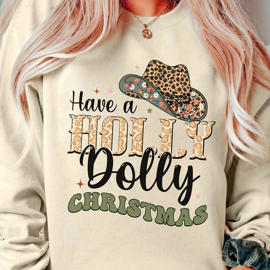 Dame sweatshirts med kreativt julestik og stilfuld skrift Stilla