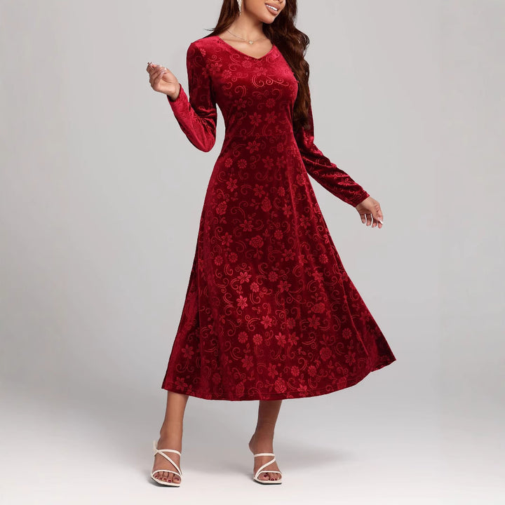 Dame Elegant Maxikjole i floral velour Stilla