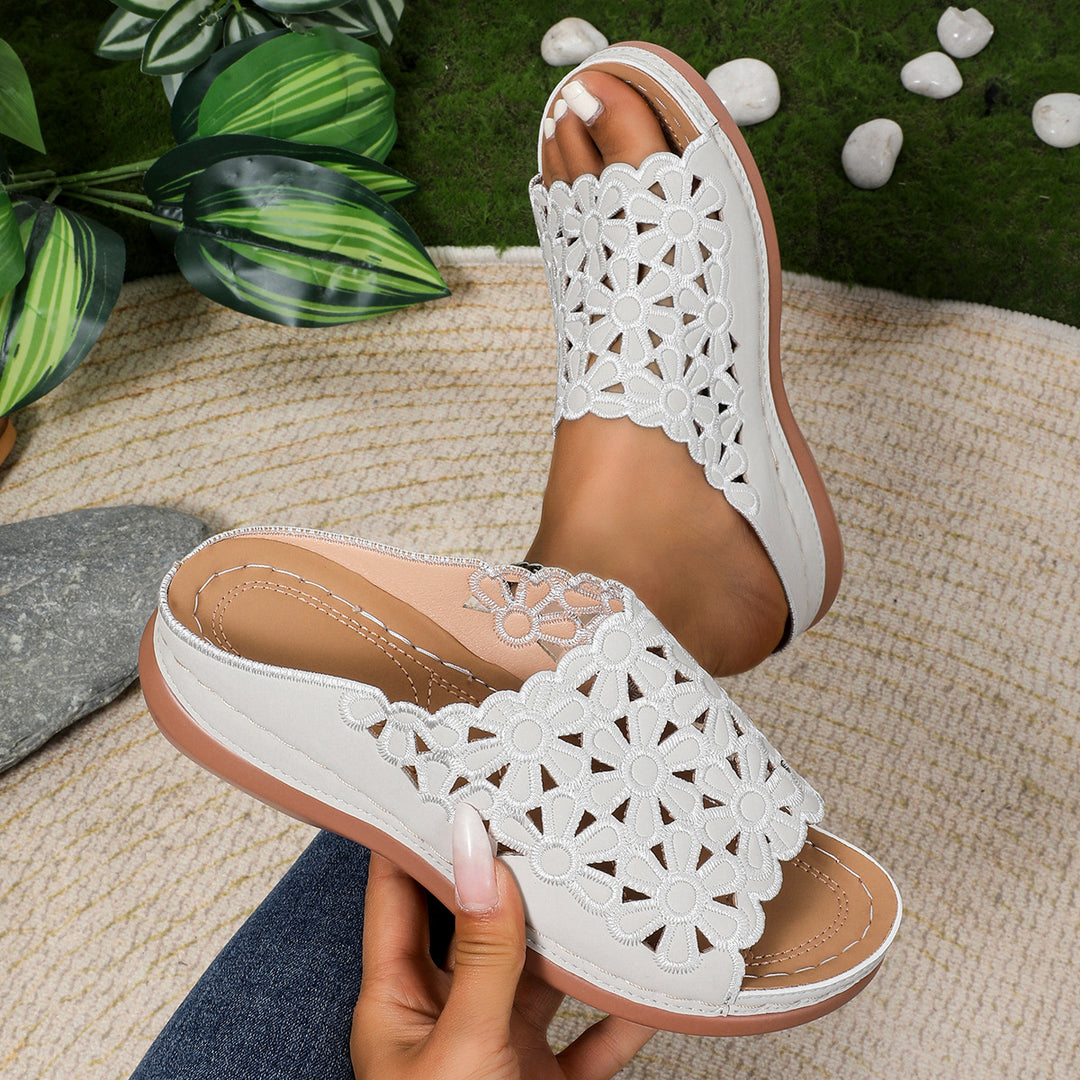 Dame mode pantofler med blomster broderier Stilla