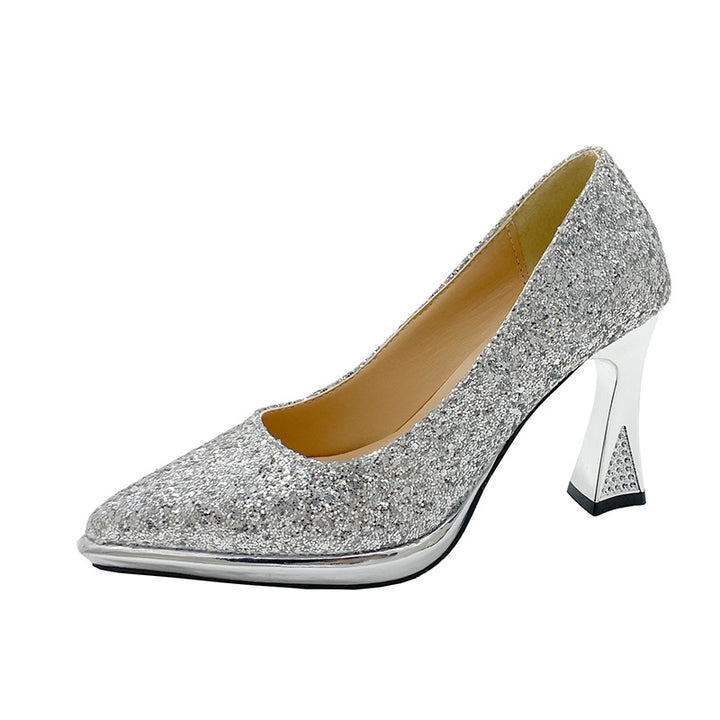 Dame elegante glitrende højhælede pumps med unikt formet hæl Stilla