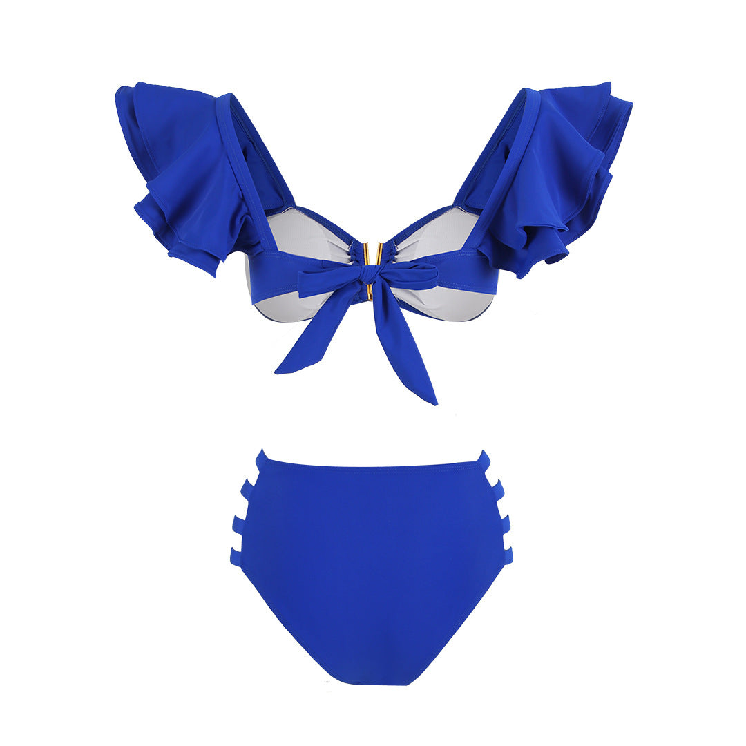 Dame bikini-sæt med voluminøse rynkede ærmer og luksuriøs guld-detajle Stilla