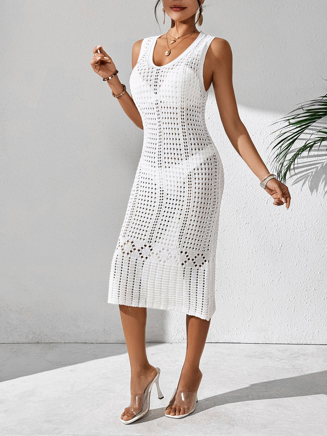Femme Elegante Hæklestrik Midi Kjole Stilla