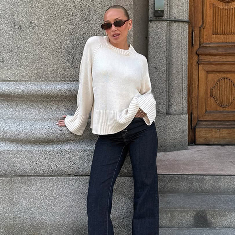 Dame afslappet strikpullover med elegant kant Stilla