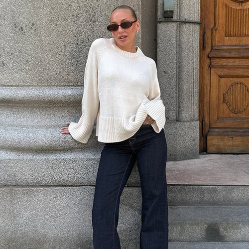 Dame afslappet strikpullover med elegant kant Stilla