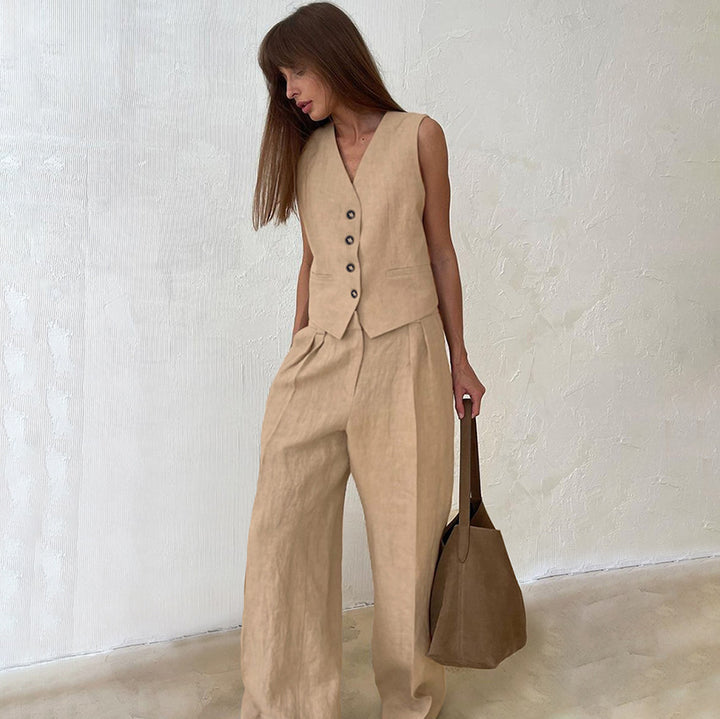 Dame elegant vest med struktureret tekstur og praktiske knapper Stilla