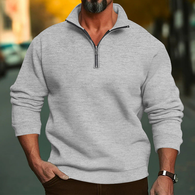 Herren afslappet sweatshirt med lynlås ståkrave og indvendig blødt børstet fleece Skovae