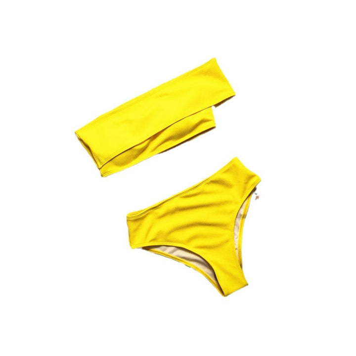 Dame højt skåret bikini med skulderfri top og elastisk materiale Skovae