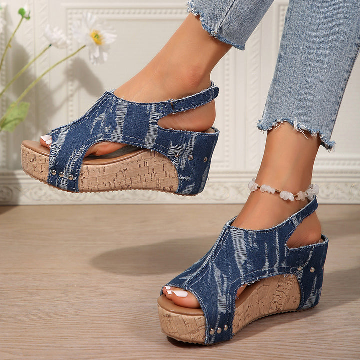 Dame kile-sandaler i moderigtig denim-look med elastisk fodsengsdesign Stilla