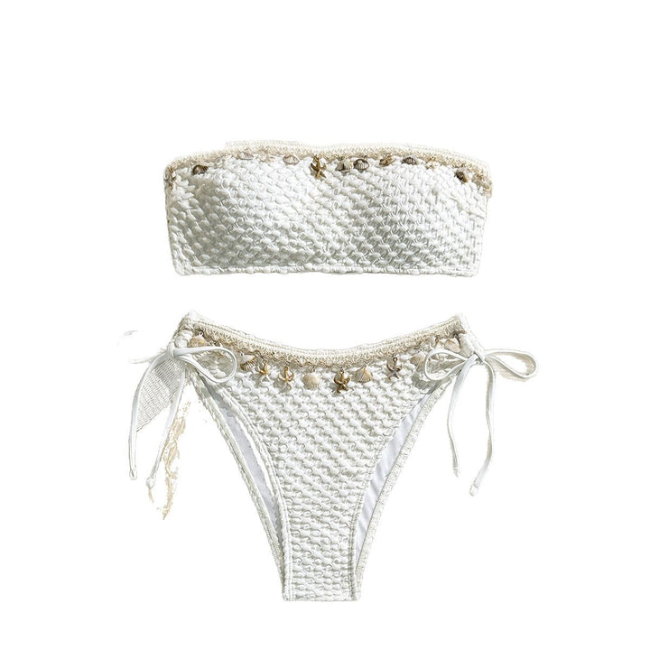 Dame bandeau-bikini med fine muslingeværkninger Skovae