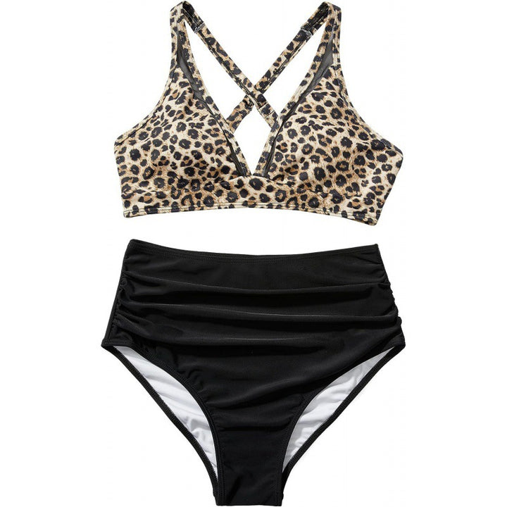Dame bikini-sæt med modigt dyreprint og bicolor-design Skovae