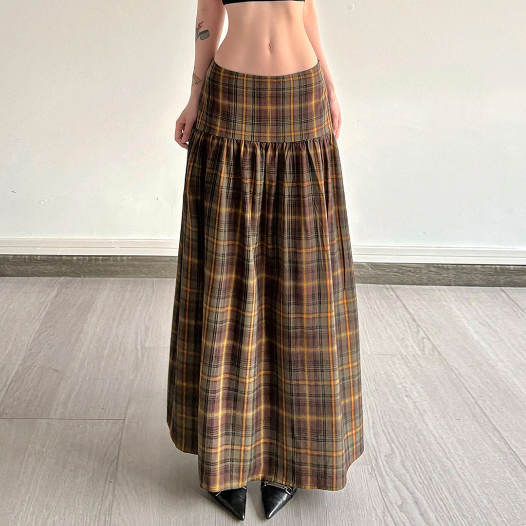Dame Maxi skirt with checked pattern and elastic waistband Skovae