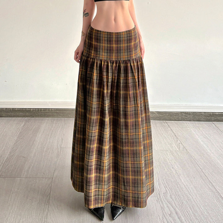 Dame Maxi skirt with checked pattern and elastic waistband Skovae
