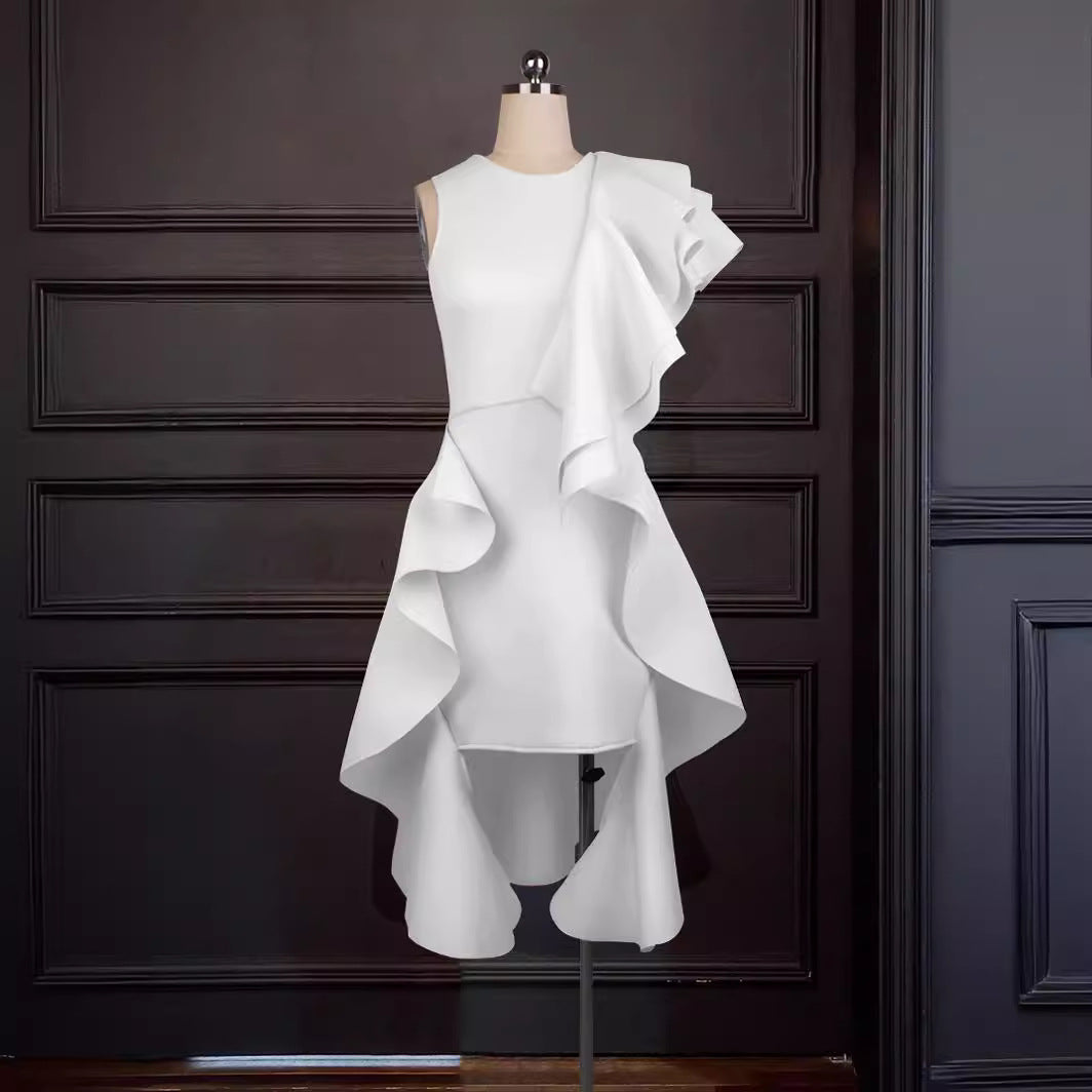 Dame elegant kjole med asymmetrisk flæser Skovae