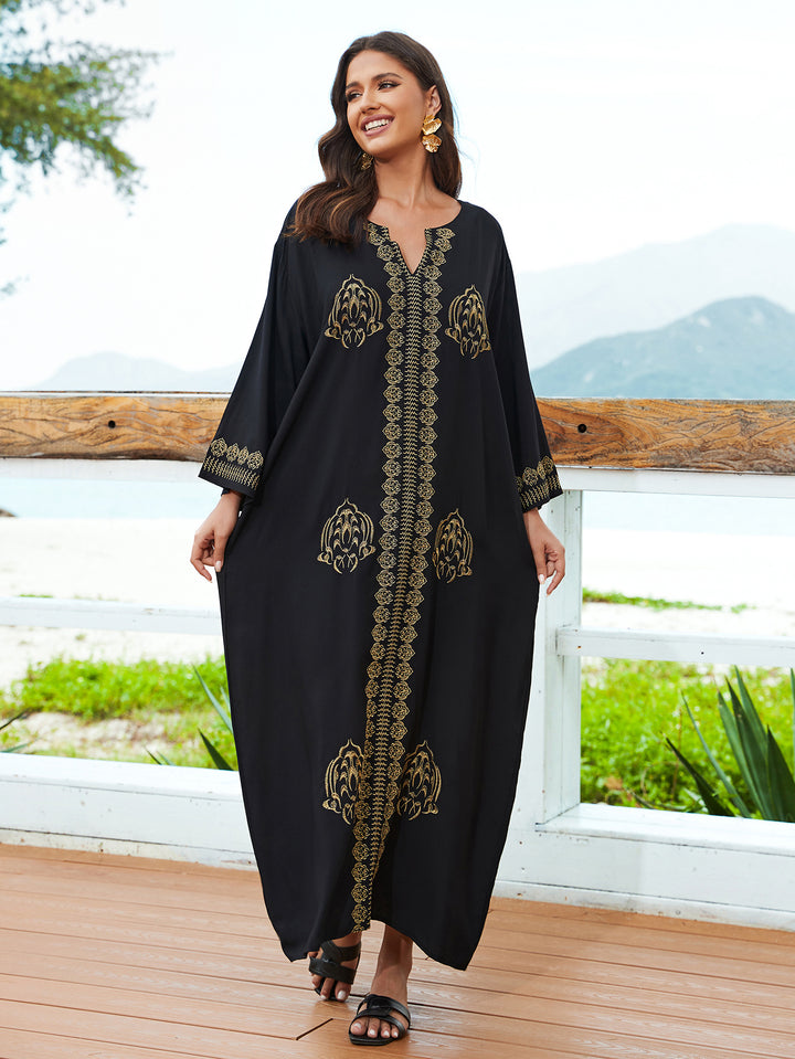 Dame Kaftan med kunstneriske gyldne broderier og elegant snit Stilla